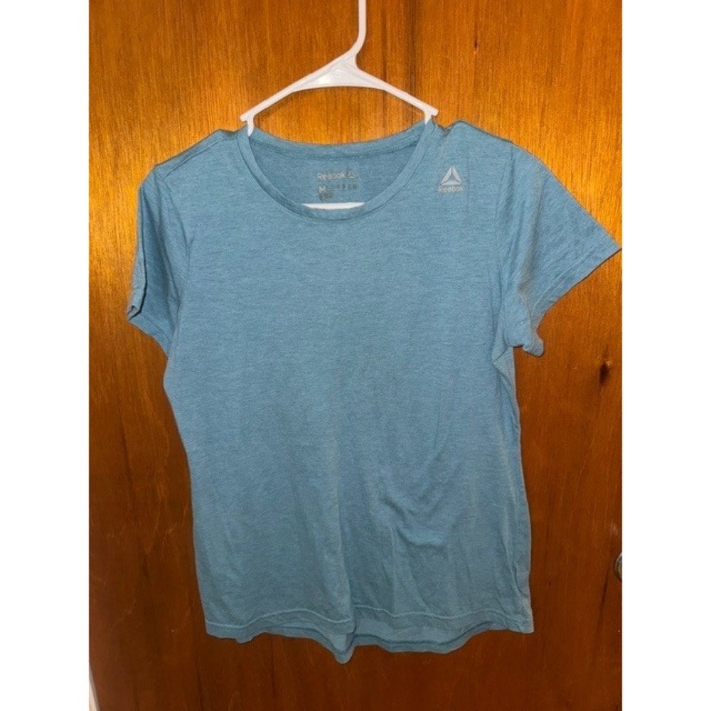 Reebok Womens Heathered Teal Blue Delta Logo Short Sleeve Activewear T-Shirt M C